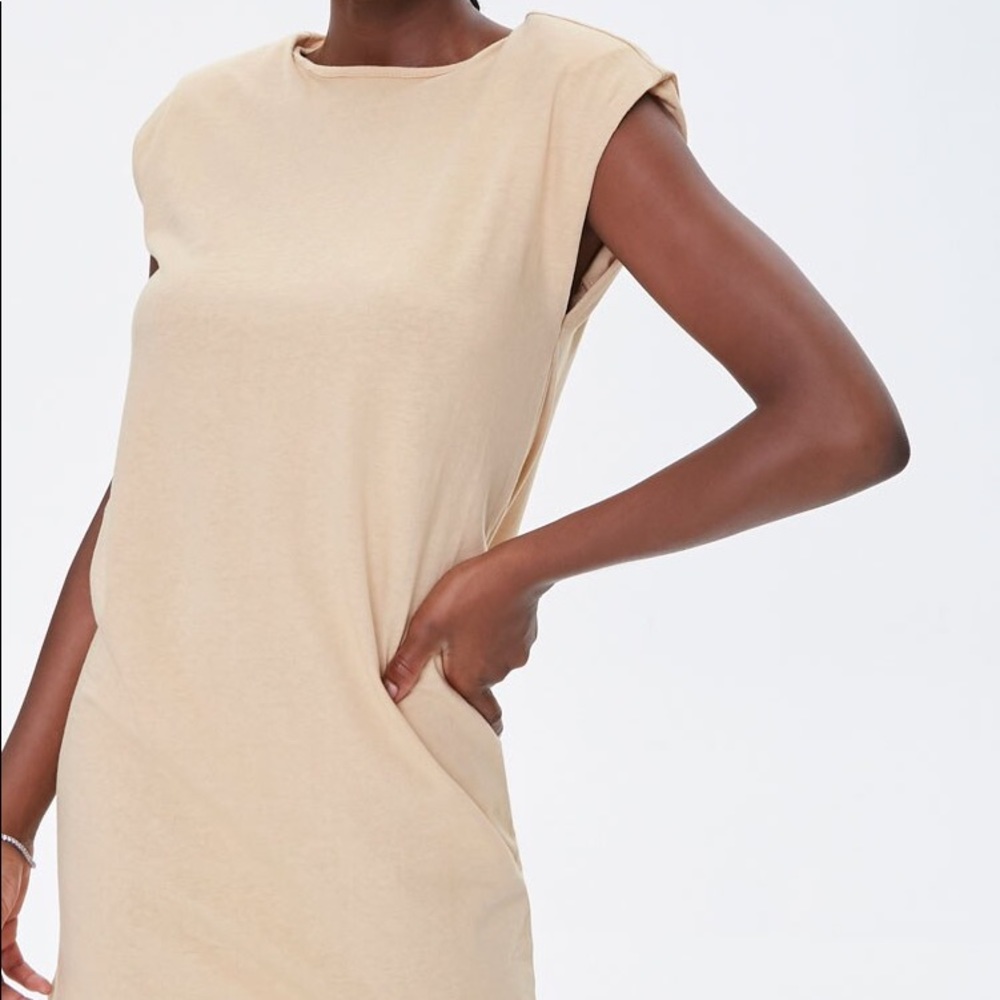 NWT Forever 21 Taupe Padded Shoulder T Shirt Dress